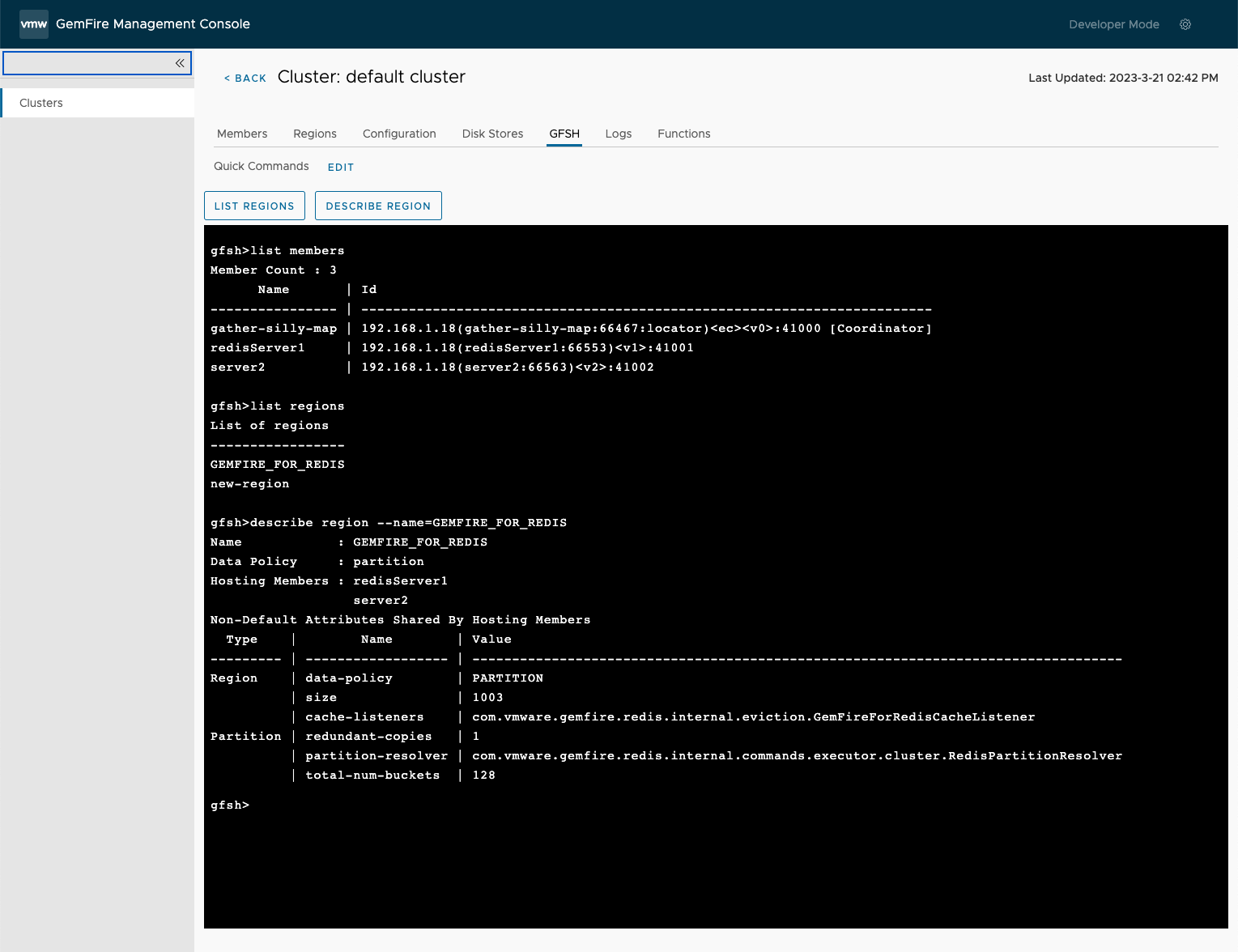 Web Based GemFire Shell Screen
