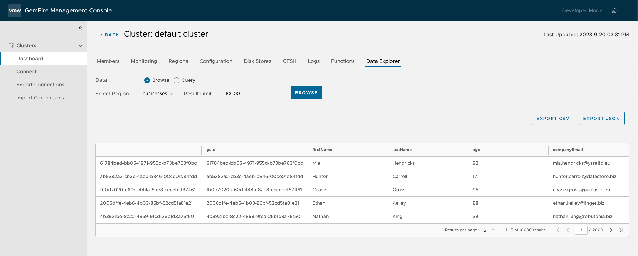 Data Browsing with example data