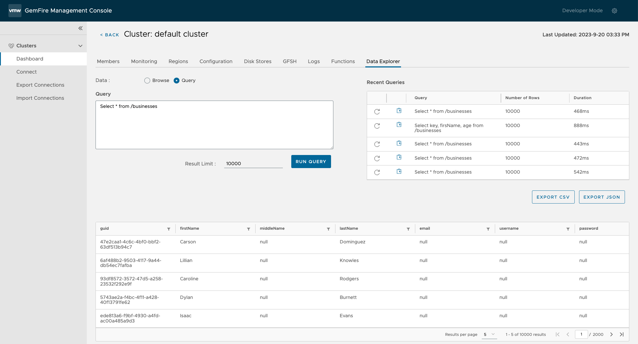 Data Query with example data