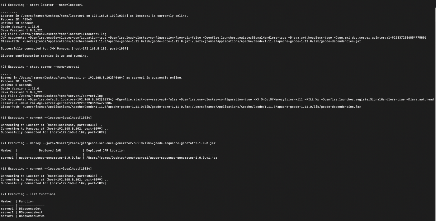 Screenshot illustrating gfsh output